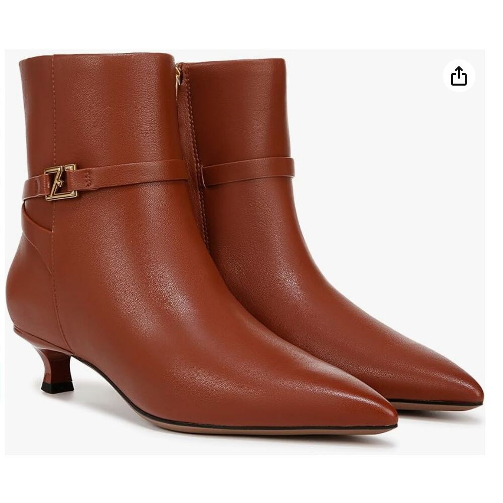 Franco Sarto Marnie Booties Acorn Brown Leather Size 9 NIB Chic Buckle Detail